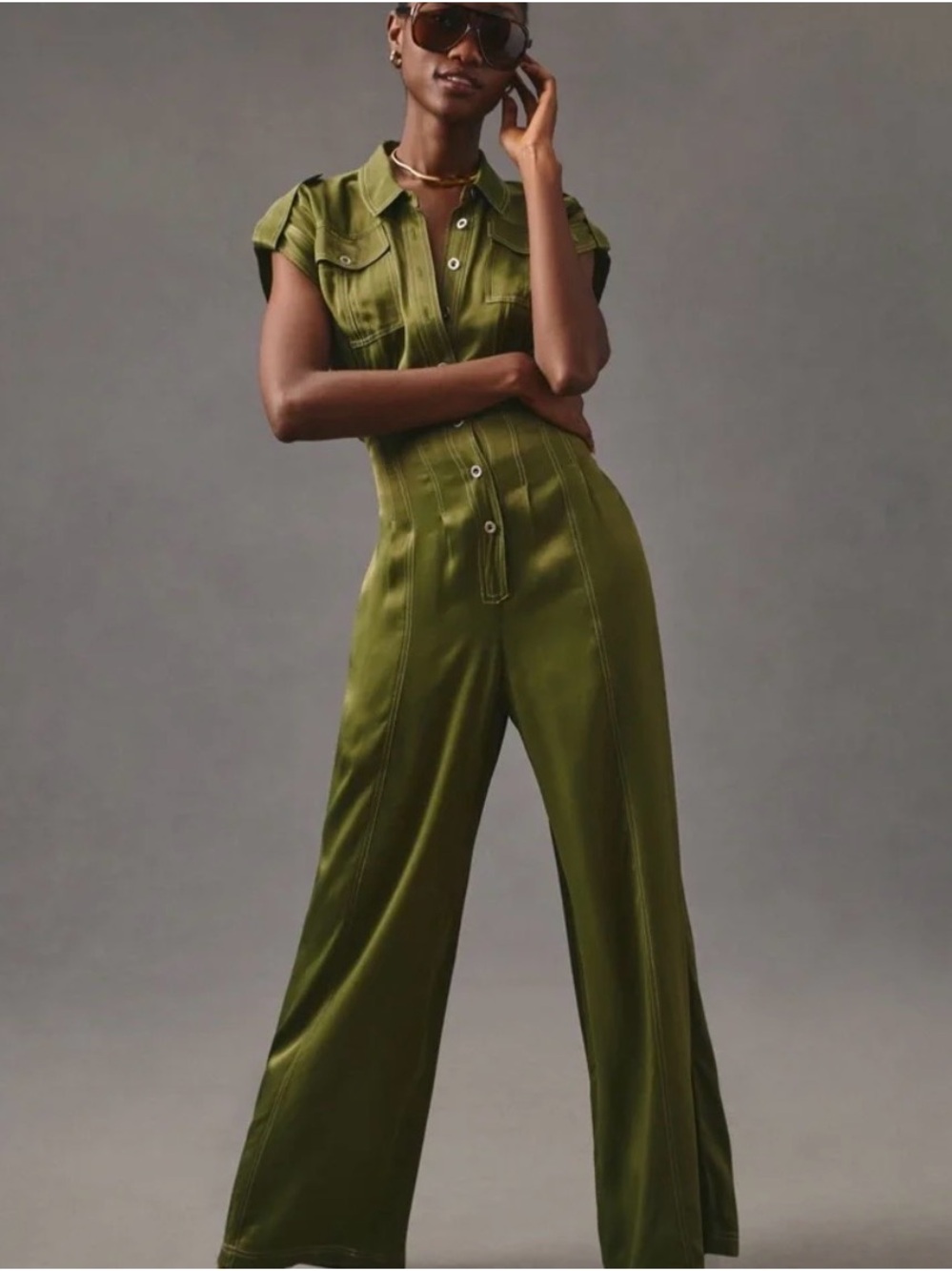 Anthropologie Olive Green Utility Jumpsuit - Women Pants & Jumpsuits